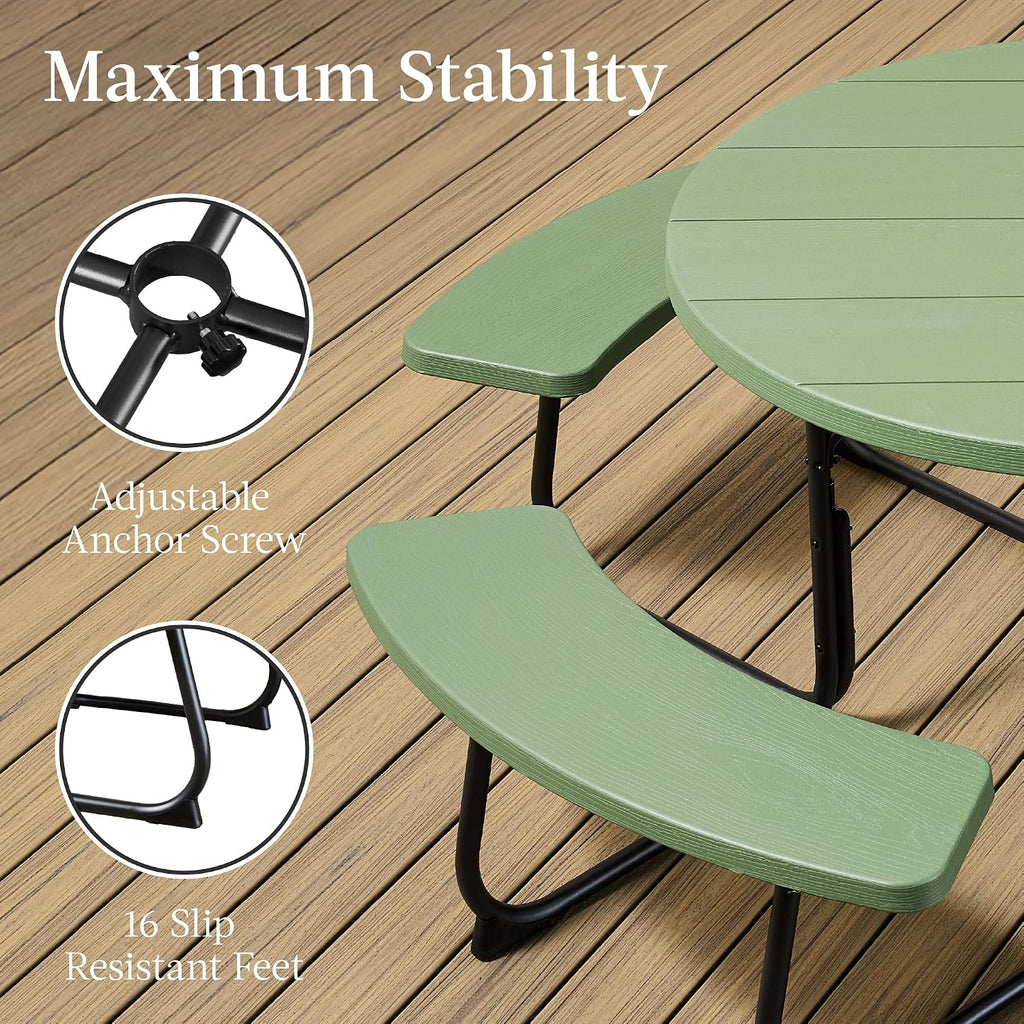 8-Seat Round Picnic Table With Umbrella Hole