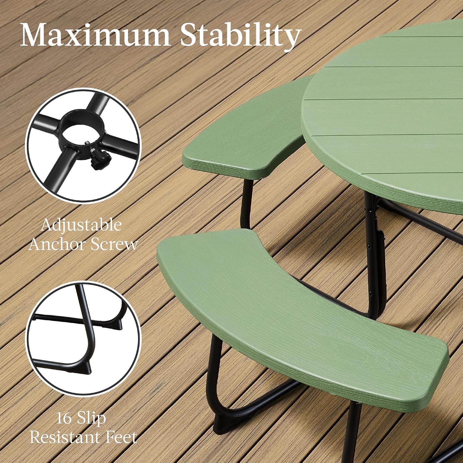 8-Seat Round Picnic Table With Umbrella Hole