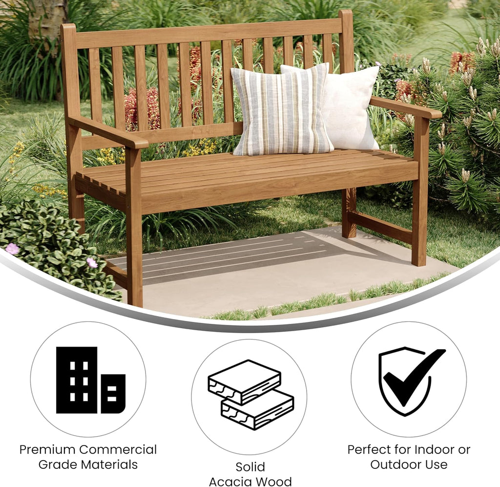 Flash Furniture Acacia Wood 2-Seater Patio Bench