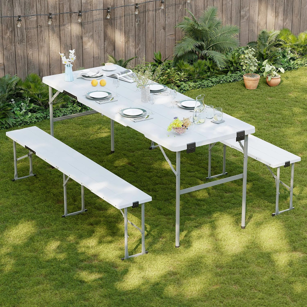 6FT 3-Piece Folding Picnic Table Set with 2 Benches